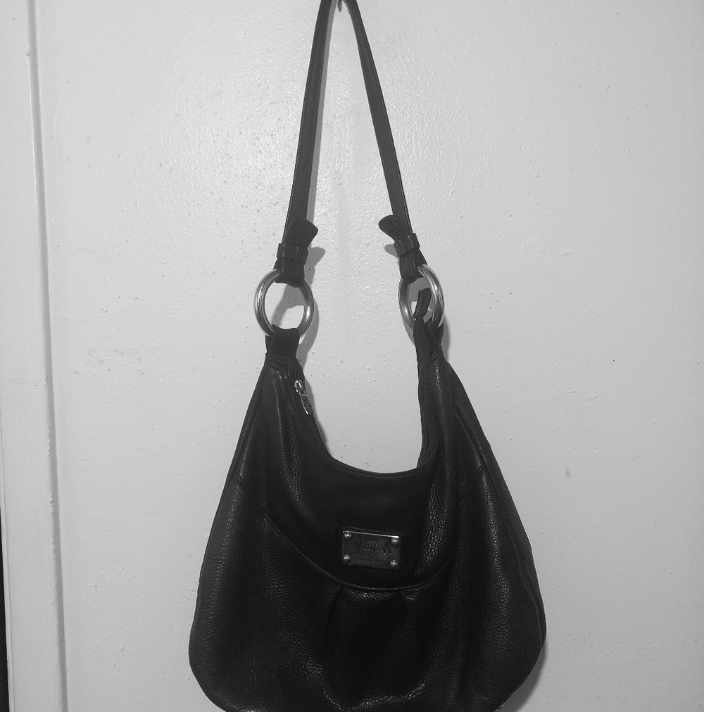 Black Leather VALENTINA Shoulder Bag Made In ITALY